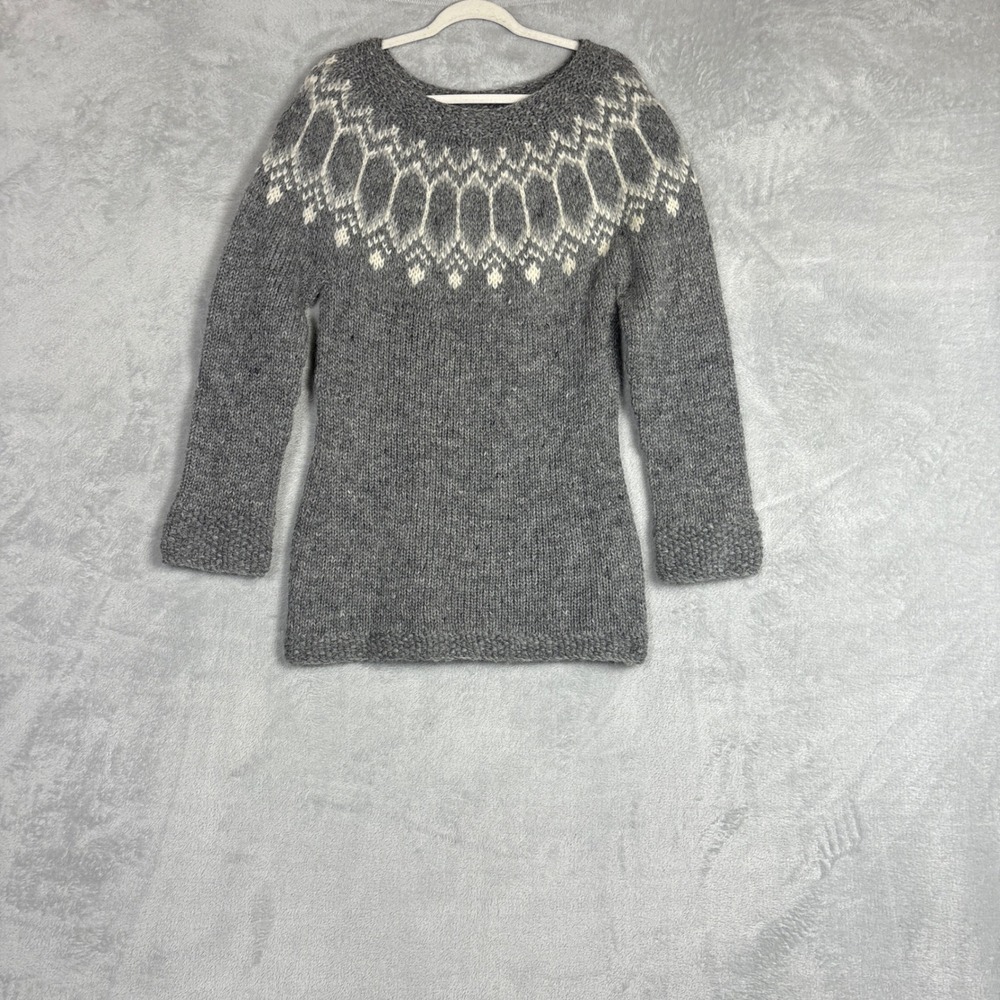 Nordic Store Reykjavik Pure Icelandic Wool Fair Isle Sweater Grey Womens Large
